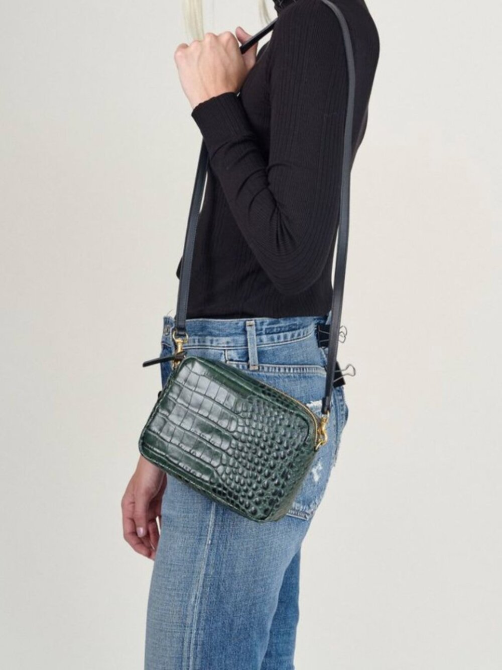 Clare V. Midi Sac in Embossed Green Leather
